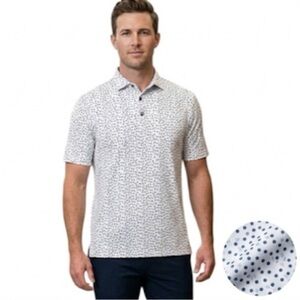 Stitch Golf Polo Medium White Blue Abstract Print Feather Logo Sleeve NWOT
BB